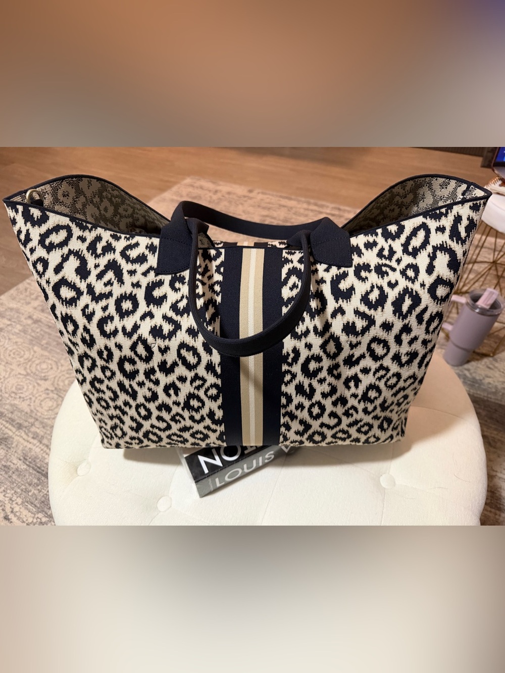 Rothy’s Black and Cream Leopard Stripe Tote Bag - Designer Style